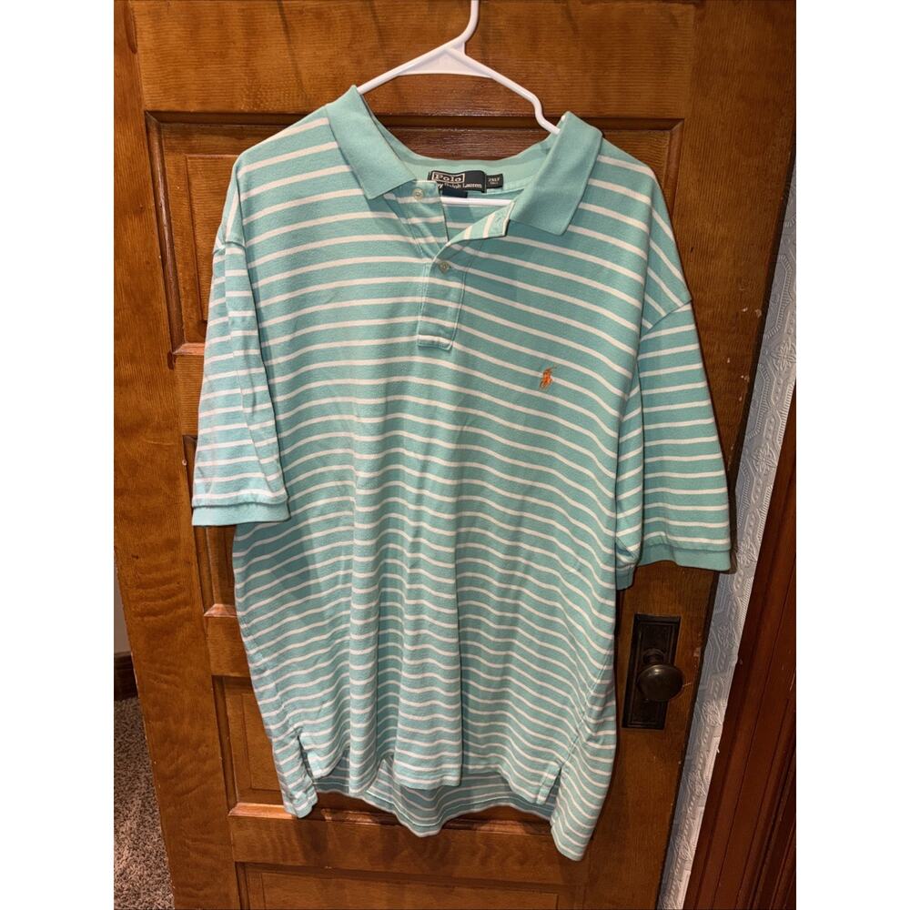 Polo Ralph Lauren Polo Shirt Men Sz 2XLT Tall Aqua Short Sleeve Orange Polo Pony